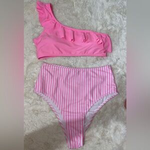 Pink One-Shoulder Bikini Set